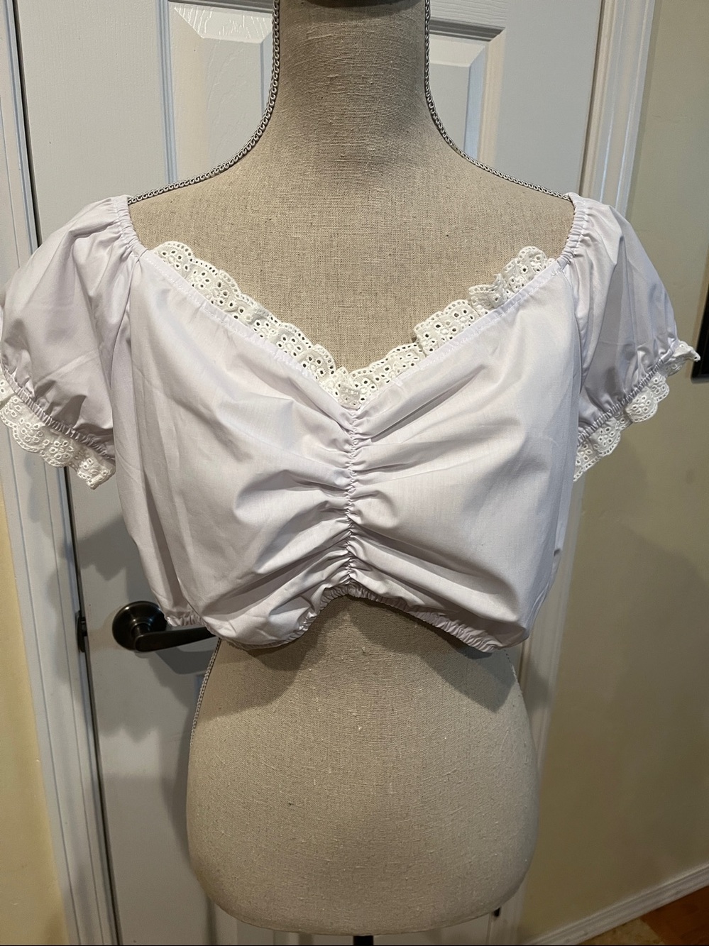 Women’s White Cropped Peasant Top